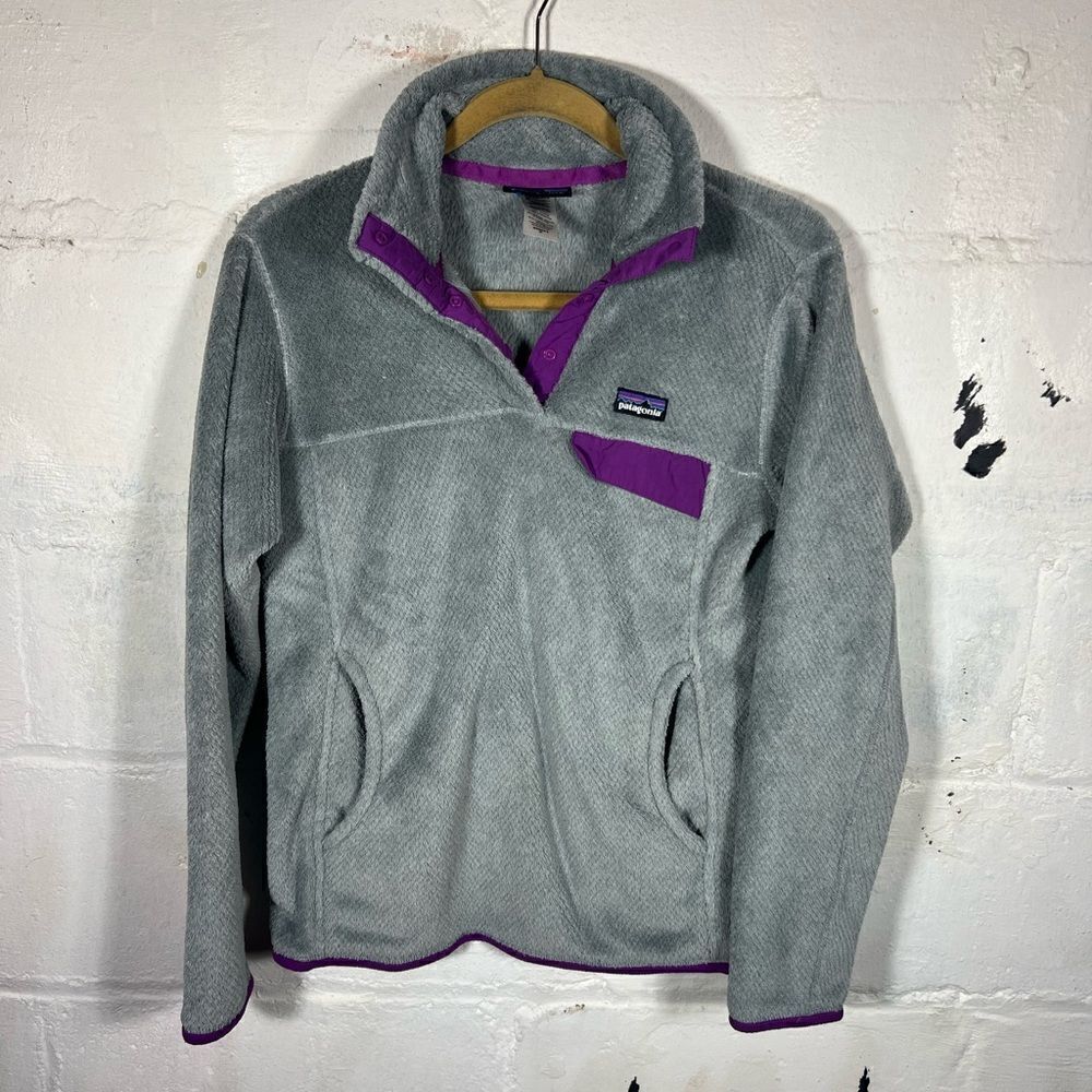Patagonia Re-Tool Snap T Pullover Fleece Jacket Grey & Purple